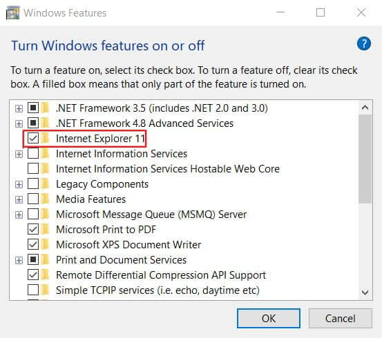 Turn off Windows features on or off.