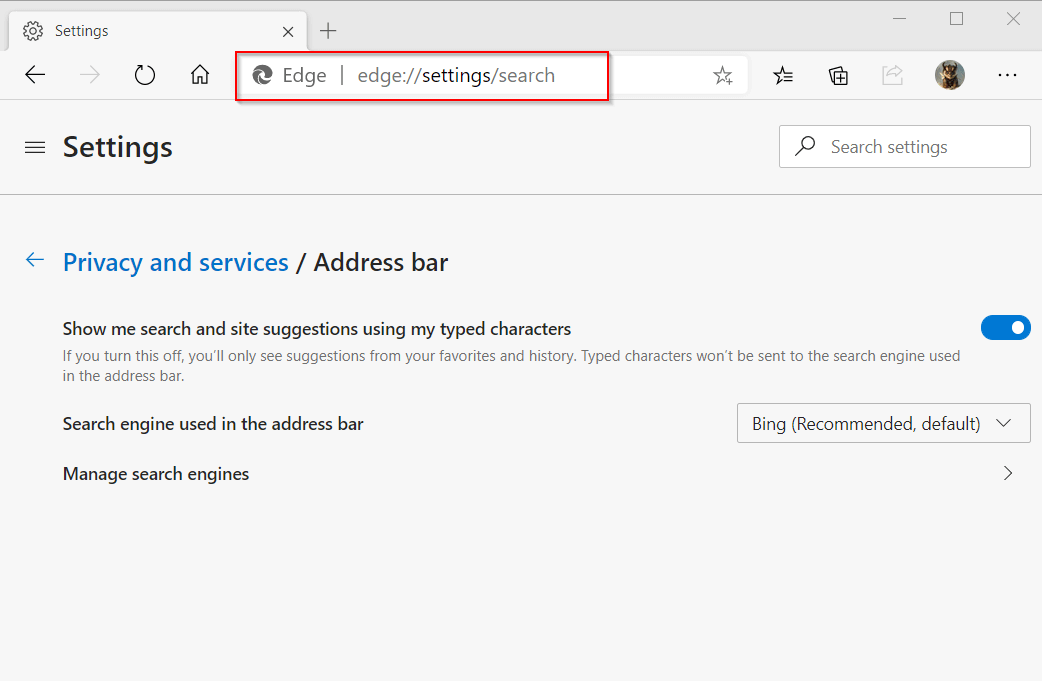 Edge address bar