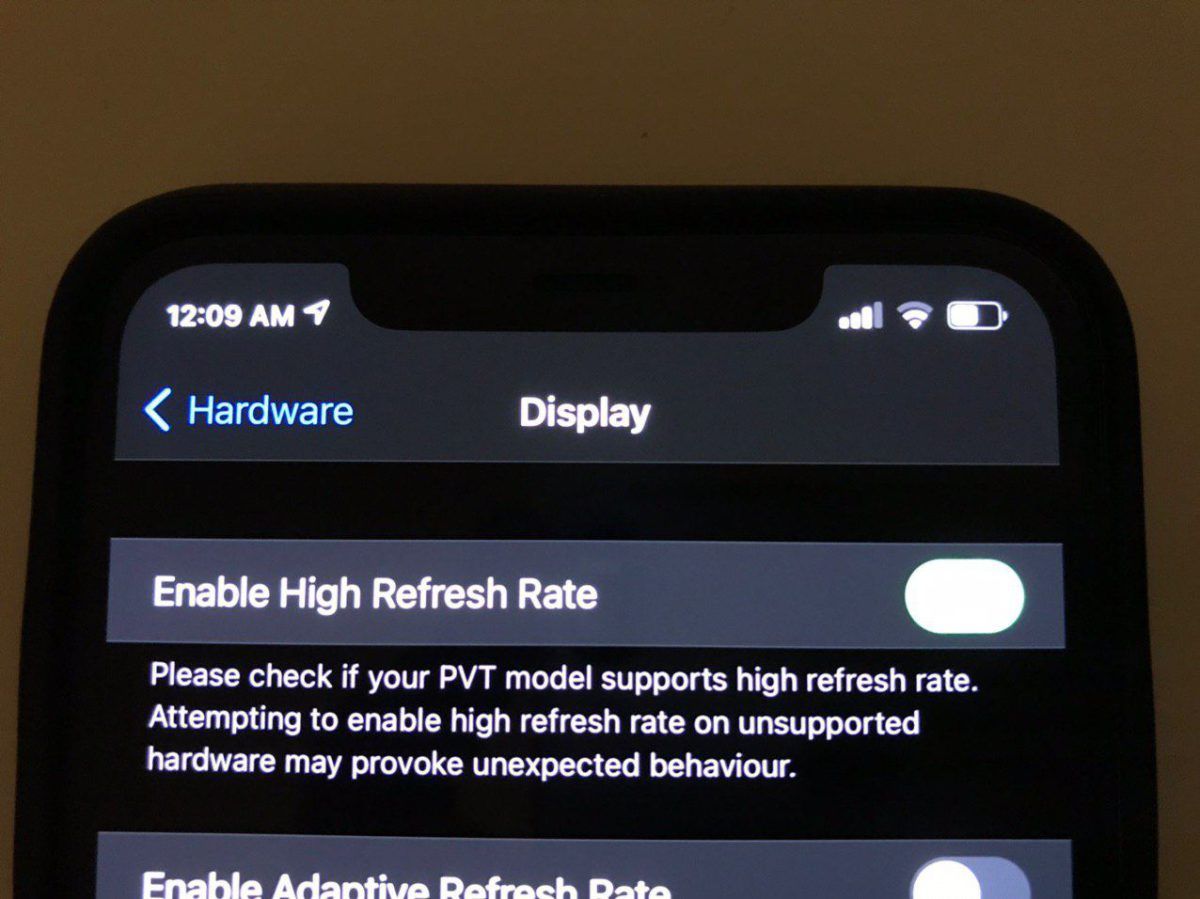 High Refresh Rate option on an upcoming iPhone.