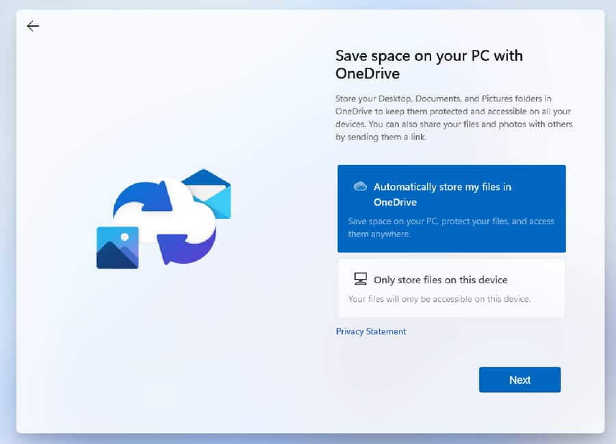 Select OneDrive or Only store files on this device
