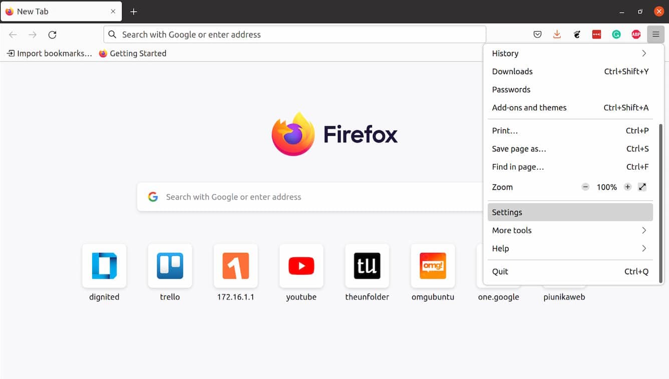 Open Firefox and click on Settings