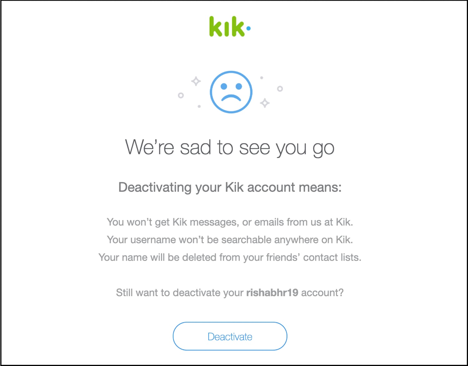 Kik account deactivation