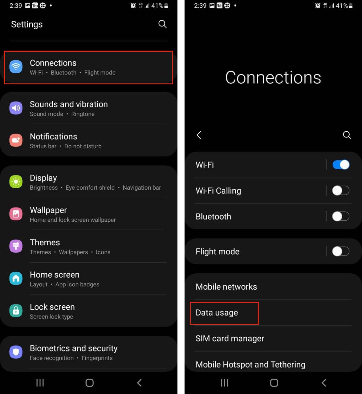 Open Settings and go to Connections