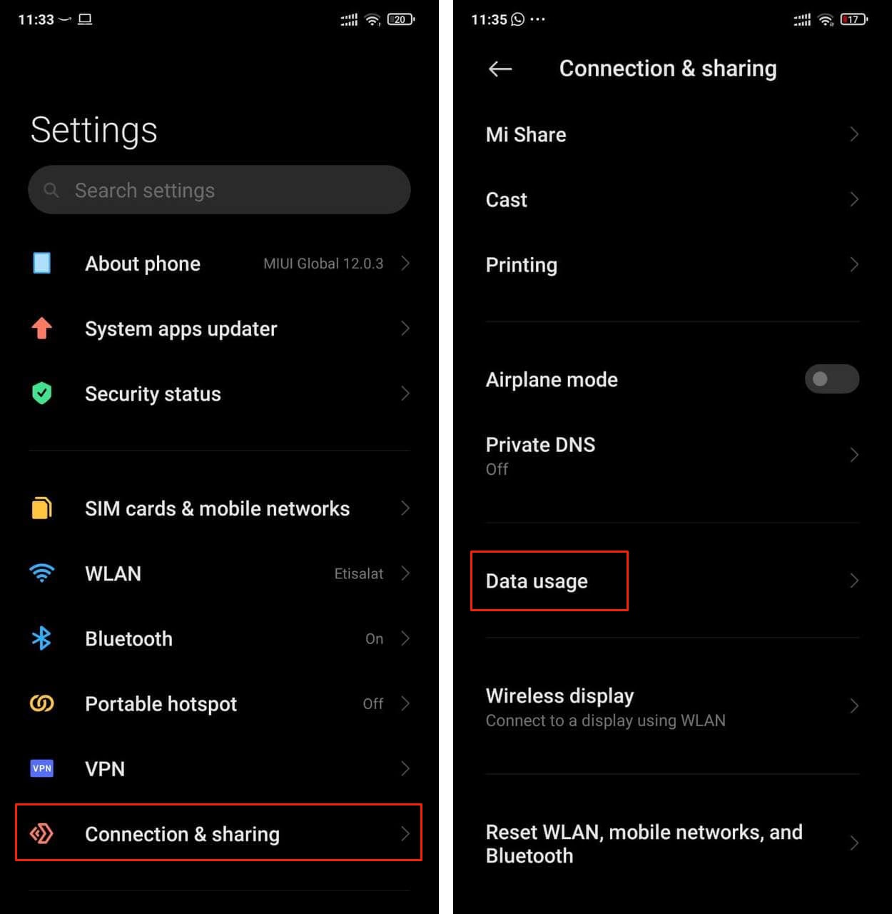 Go to connection & sharing and tap on data usage