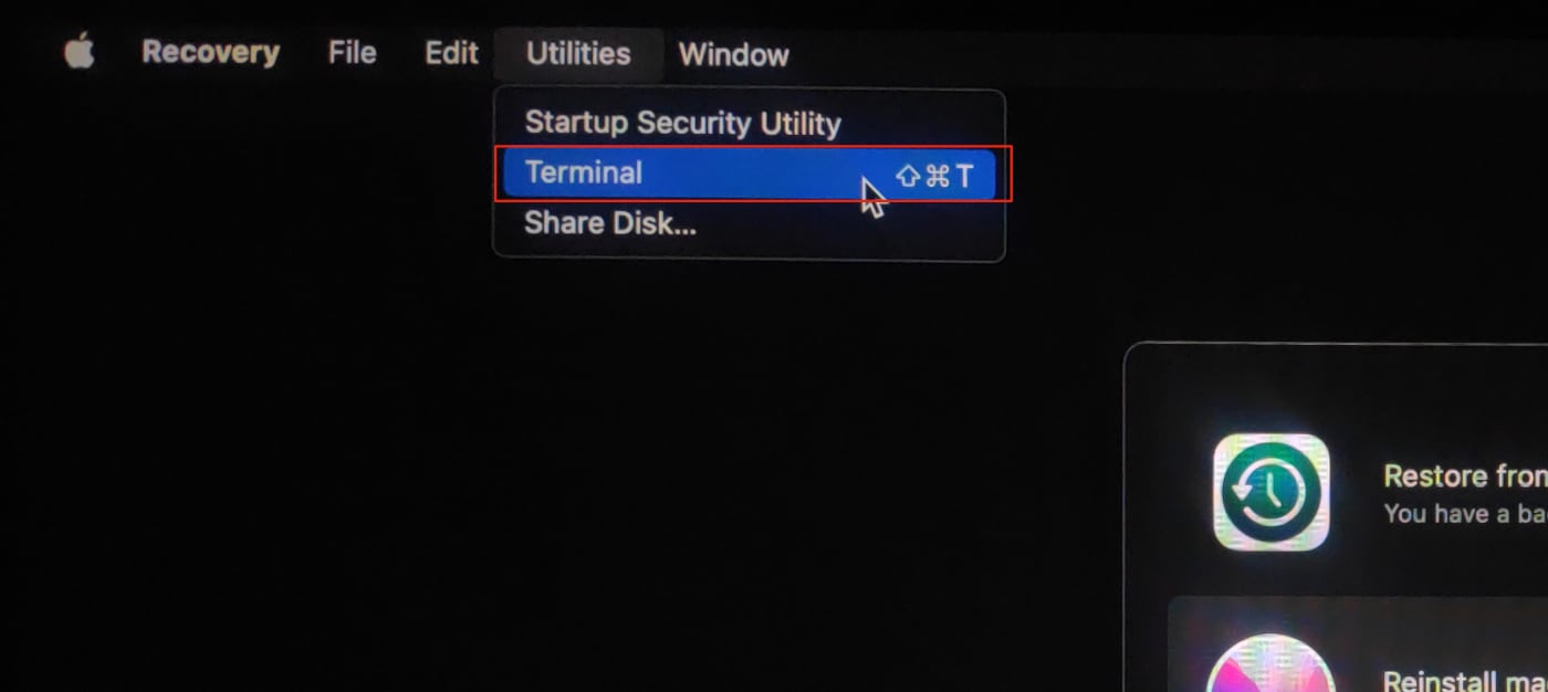 Open Terminal in Mac Recovery mode