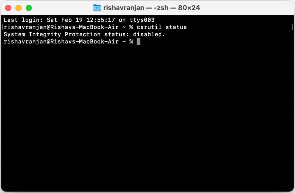 System Integrity Protection status on Mac