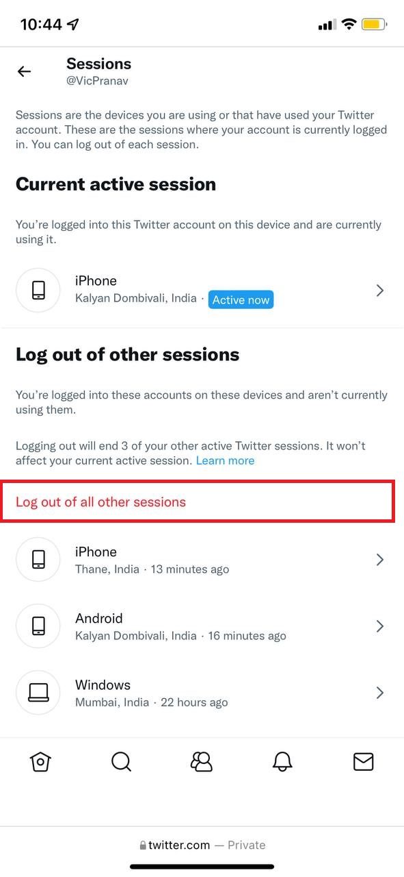 Tap on Log out of all other sessions