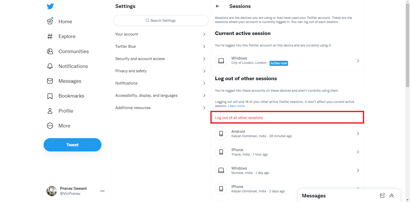 Click on Log out of all other sessions