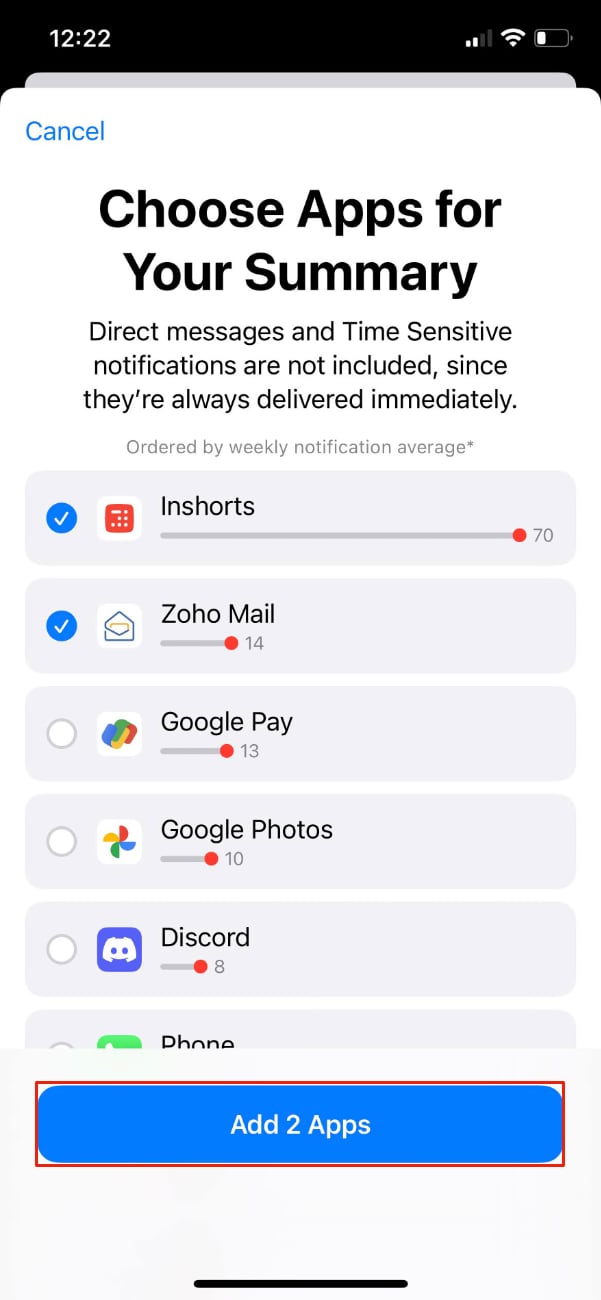 Add apps to Notification Summary
