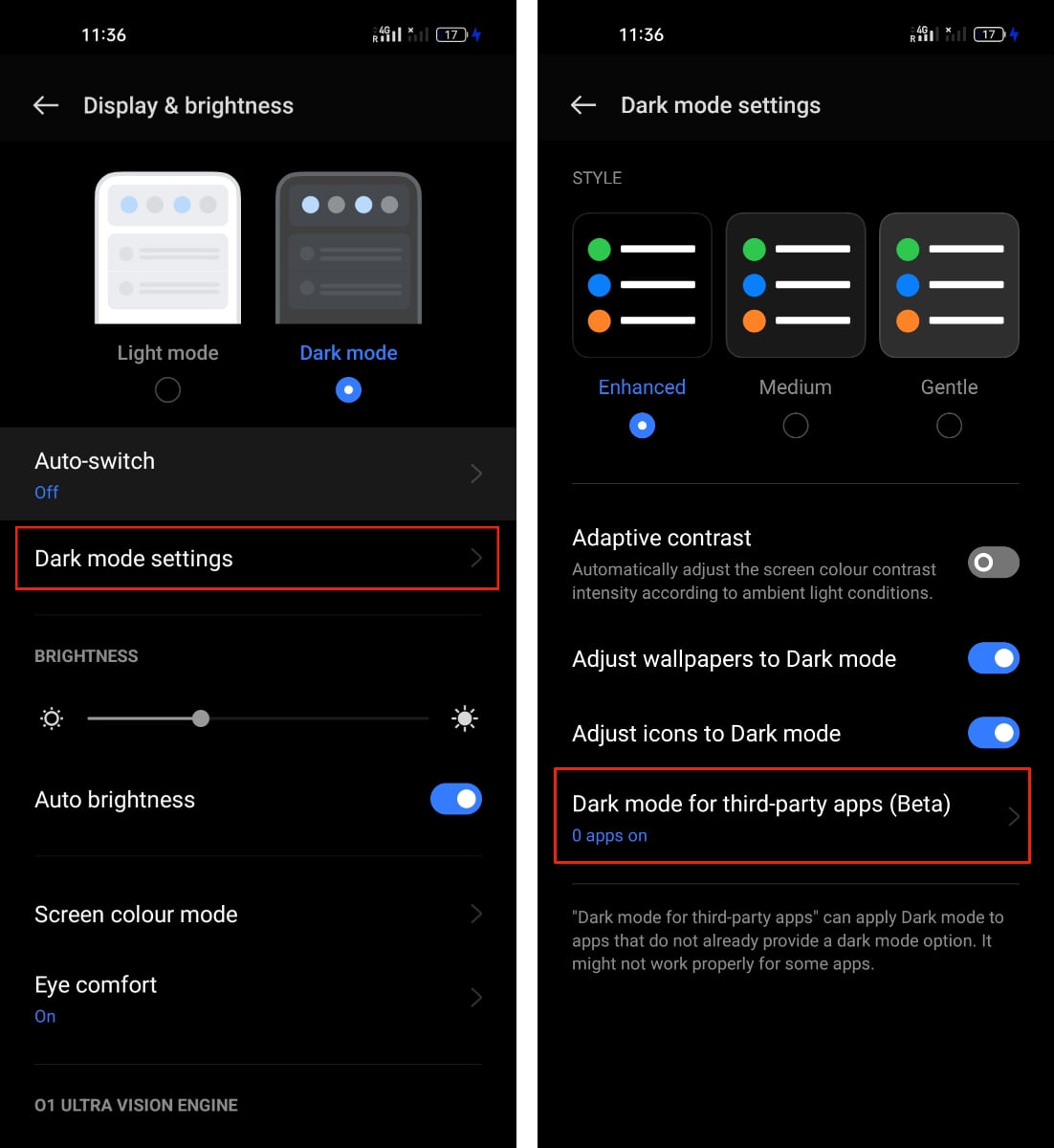 Tap on the Dark mode for third-party apps option