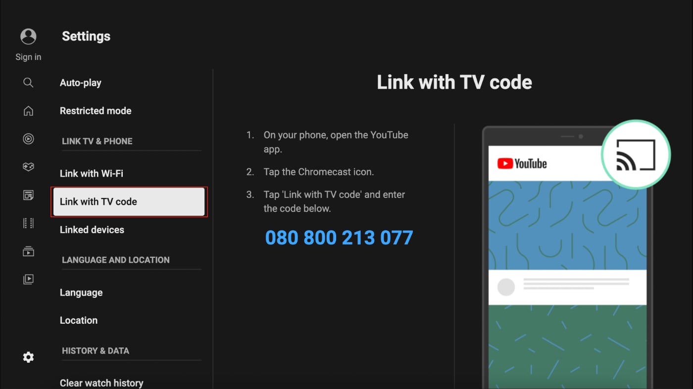 Select the "Link with TV code" option