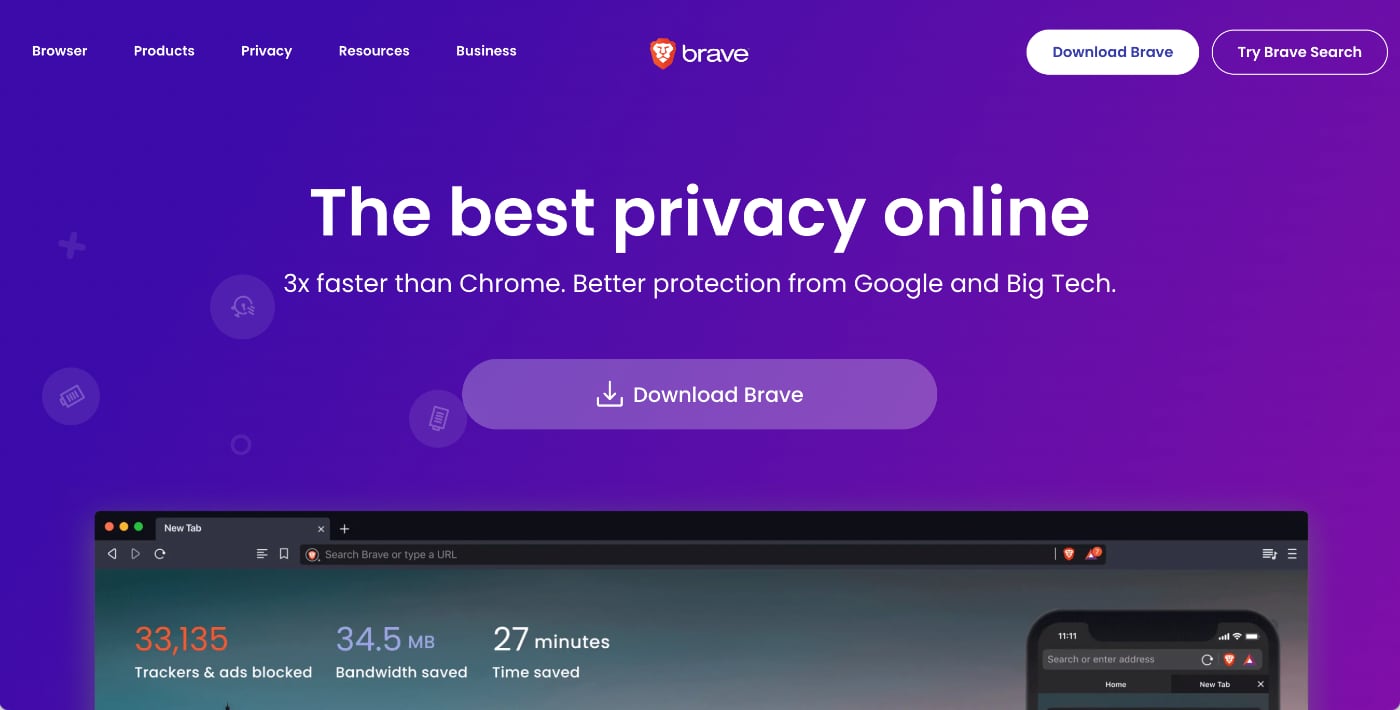 Brave browser home page