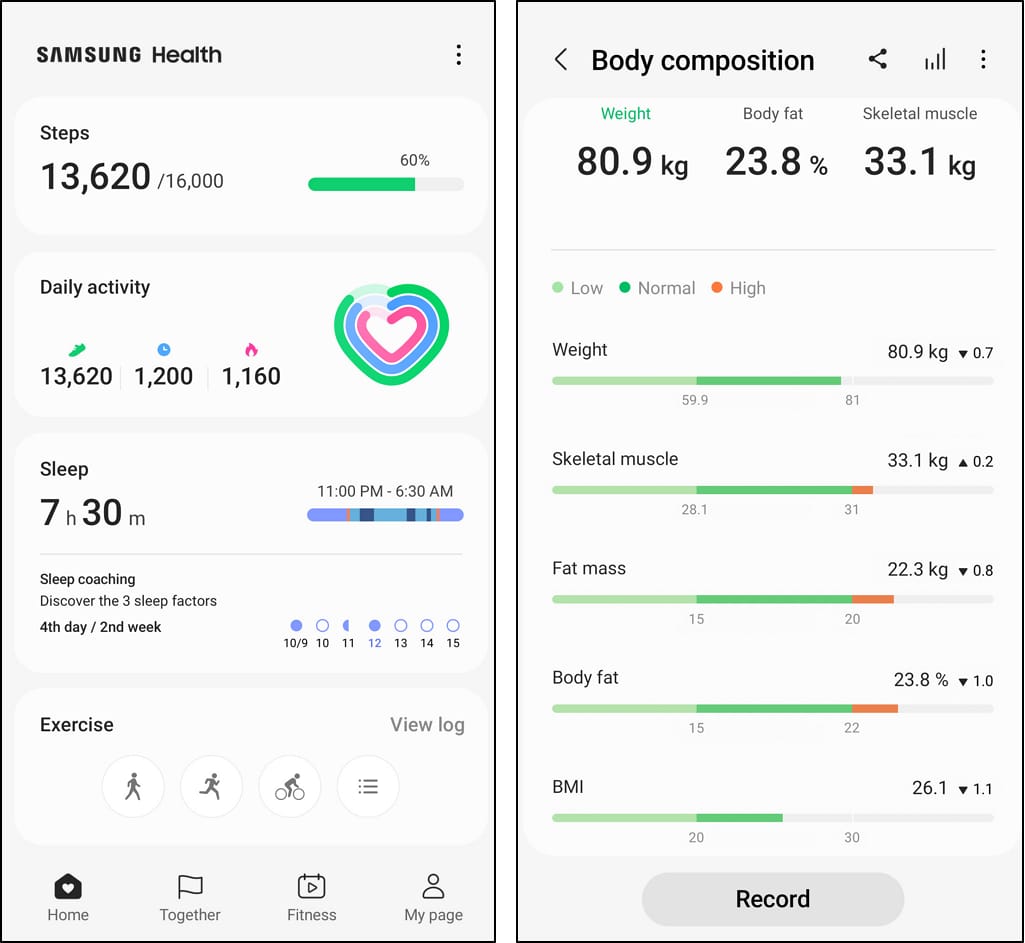 Samsung Health interface
